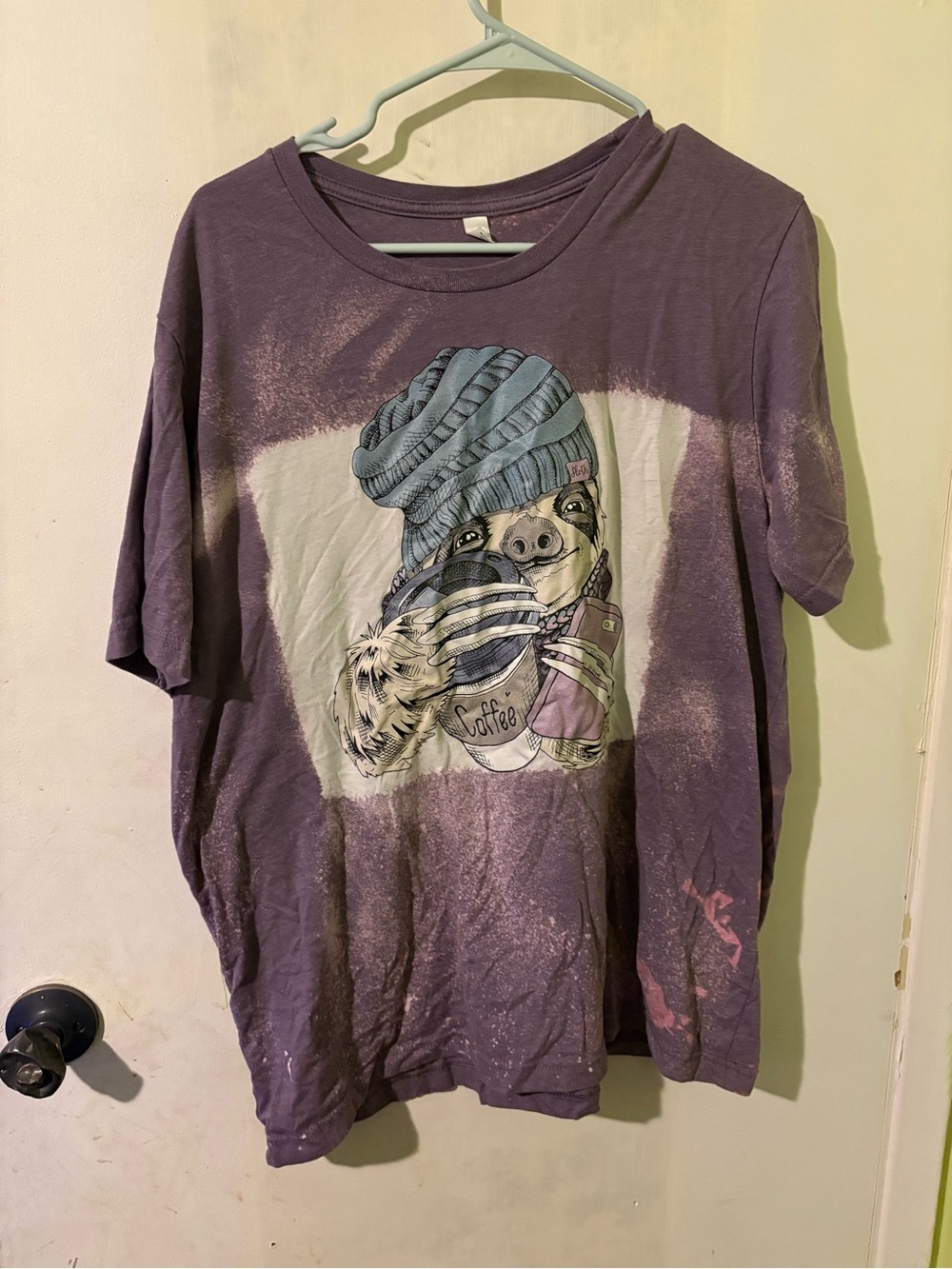 Women’s Purple Graphic Sloth Coffee Tee - Short Sleeve